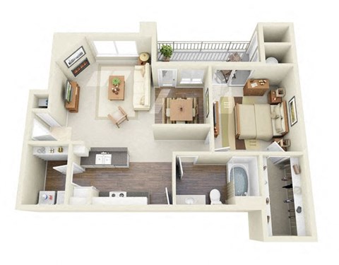 Van Gogh 1 Bedroom 1 Bathroom 3D Floor Plan near Northglenn, CO